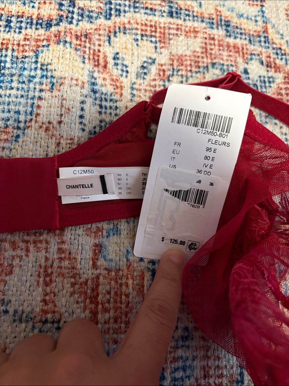 Chantelle Fleur Demi Underwire Bra in Candy Apple SZ 36DD NWT - Picture 5 of 6